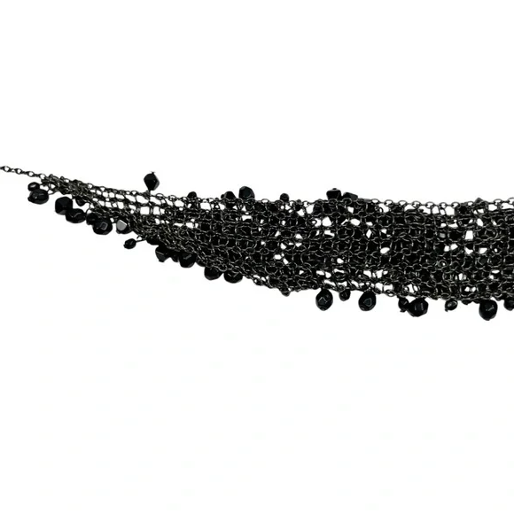 Black Faceted Acrylic Cluster Gunmetal Statement Bib Necklace - Picture 6 of 8